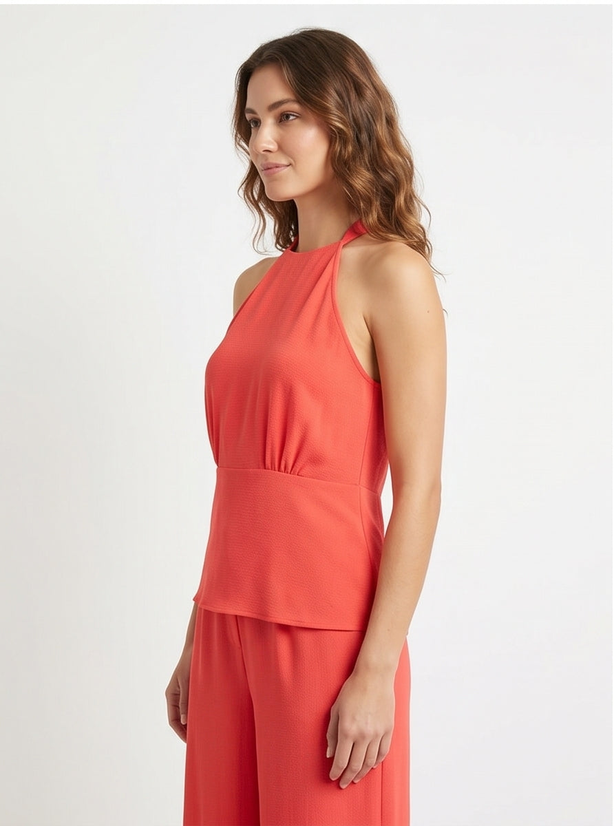 Coral Papaya Halter Top & Palazzo Pant Set