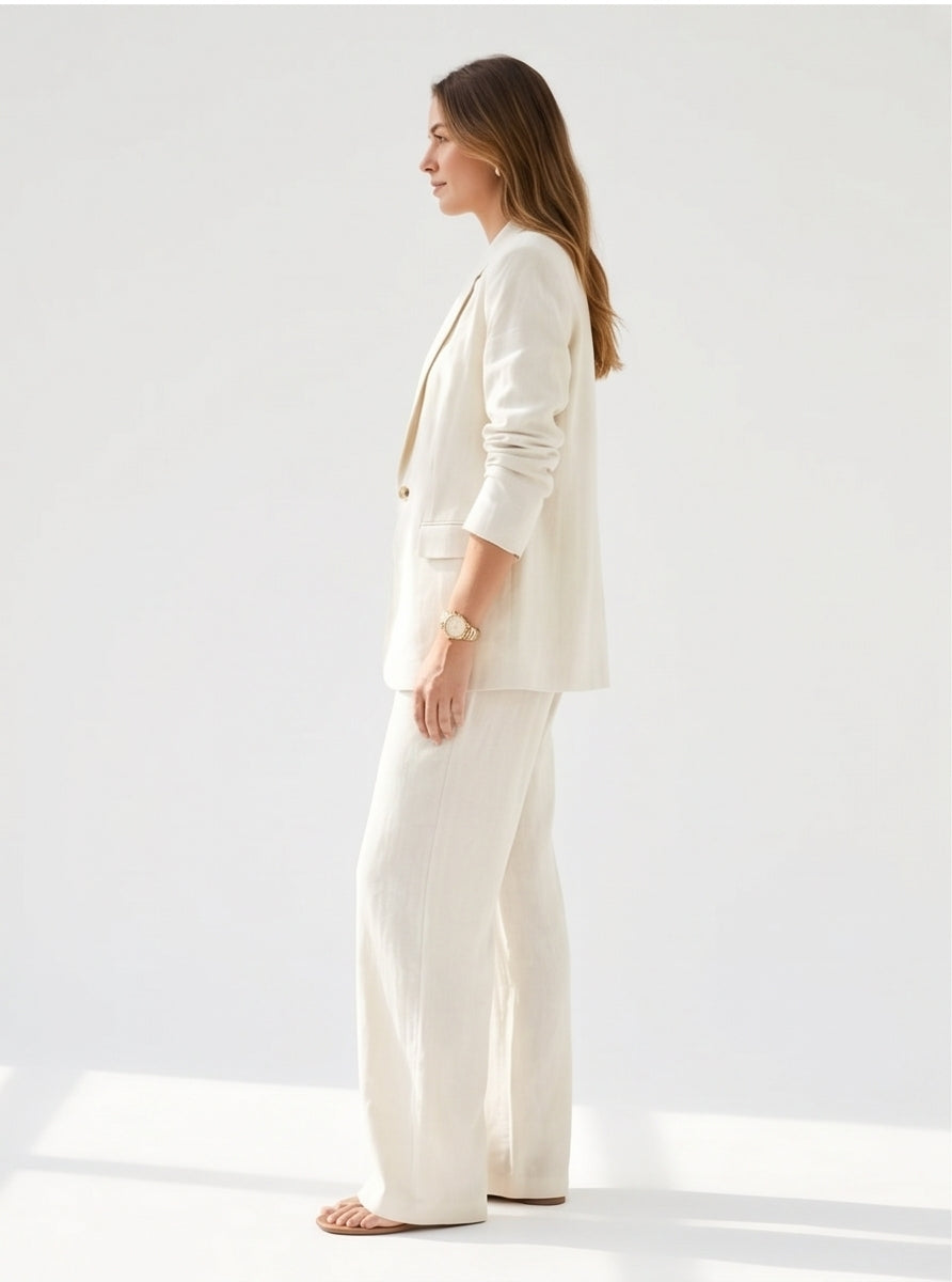 Ivory Linen Blazer & Wide-Leg Trouser Co-Ord Set