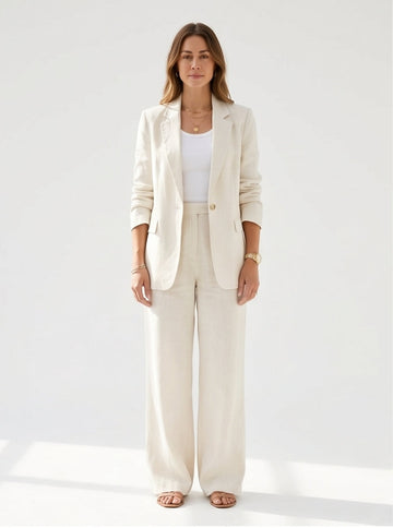 Ivory Linen Blazer & Wide-Leg Trouser Co-Ord Set