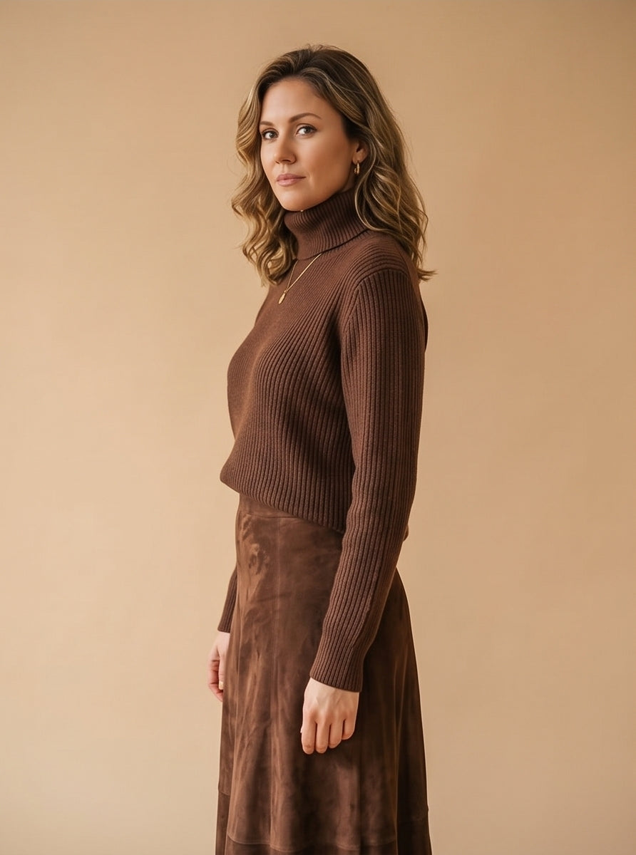 Chocolate Brown Ribbed Turtleneck