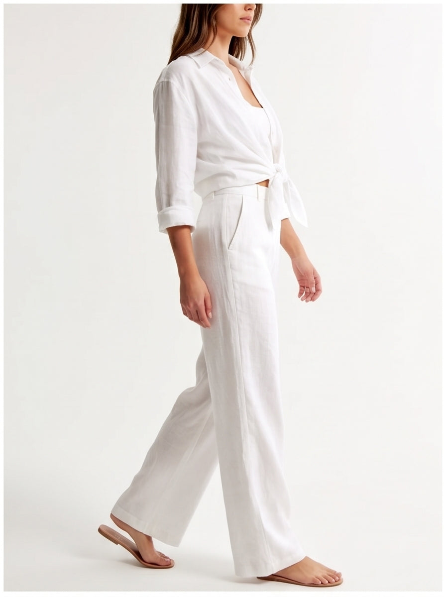 White Wide-Leg Linen Trousers