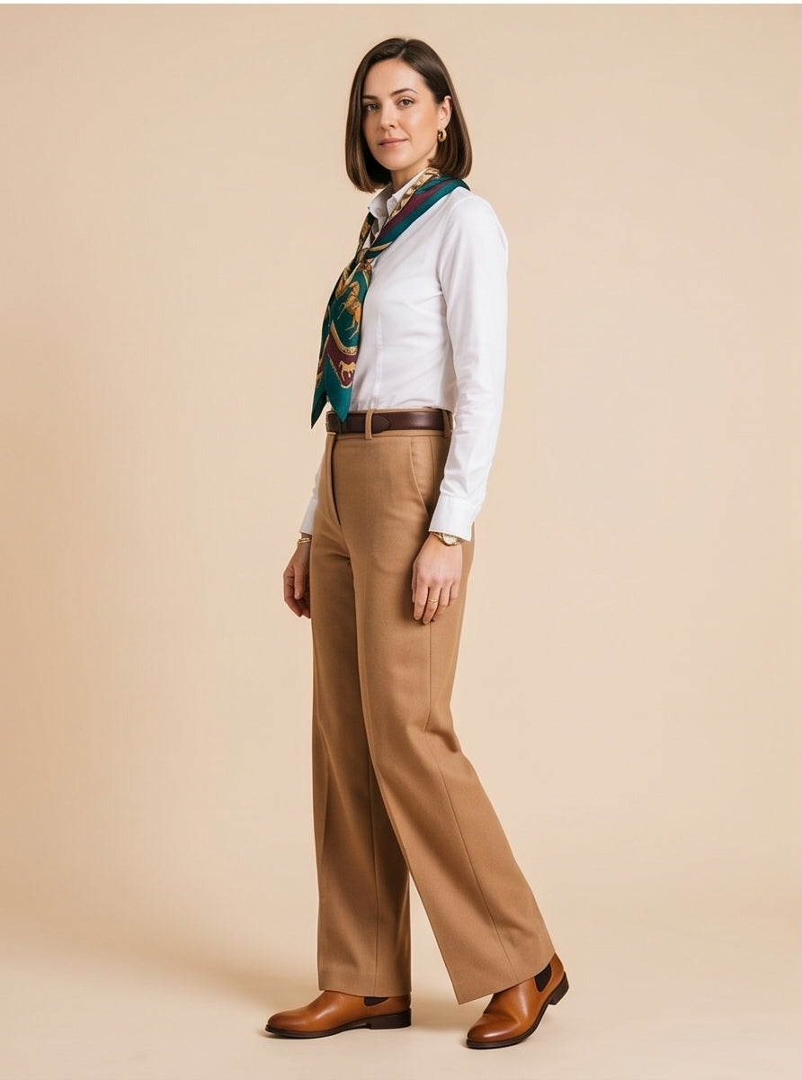 Camel High-Waisted Wide-Leg Trousers