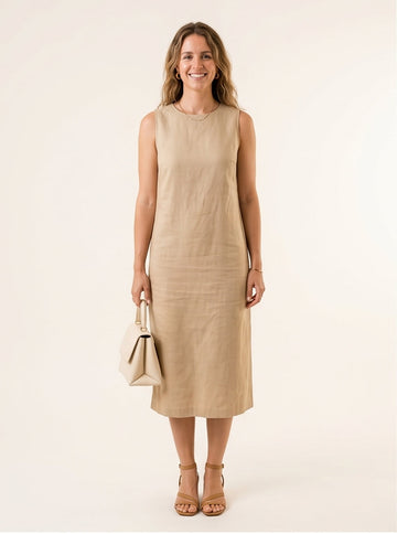 Sand Linen Sleeveless Sheath Dress