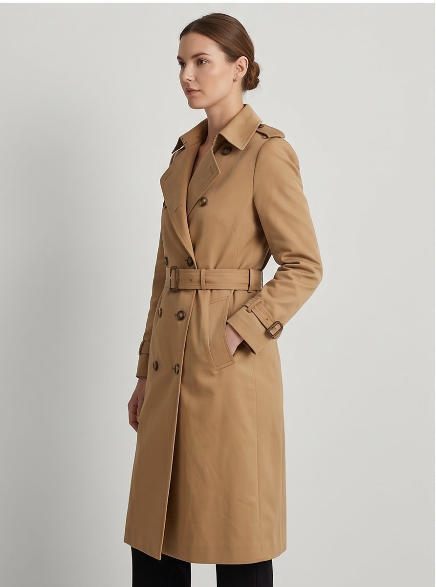 Classic Double-Breasted Camel Trench Coat
