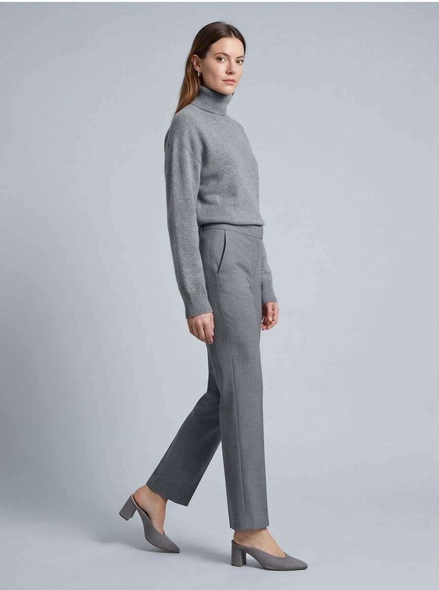 Medium Grey Straight-Leg Tailored Trousers