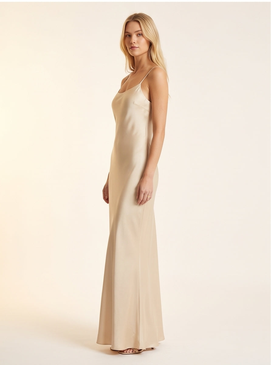Champagne Silk Bias-Cut Floor-Length Slip Dress
