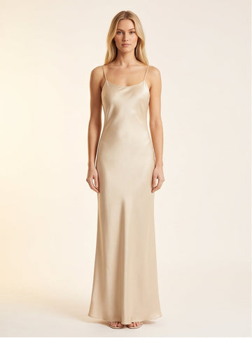 Champagne Silk Bias-Cut Floor-Length Slip Dress