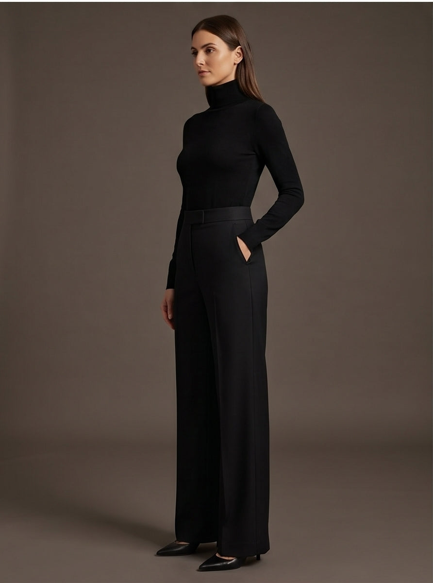Black Wide-Leg Tailored Trousers