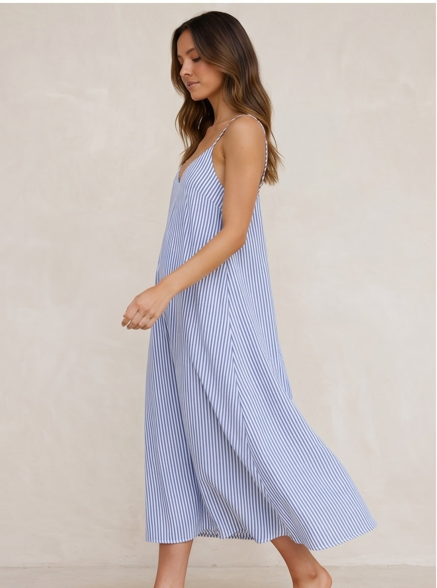 Blue Stripe Flowy Midi Sundress