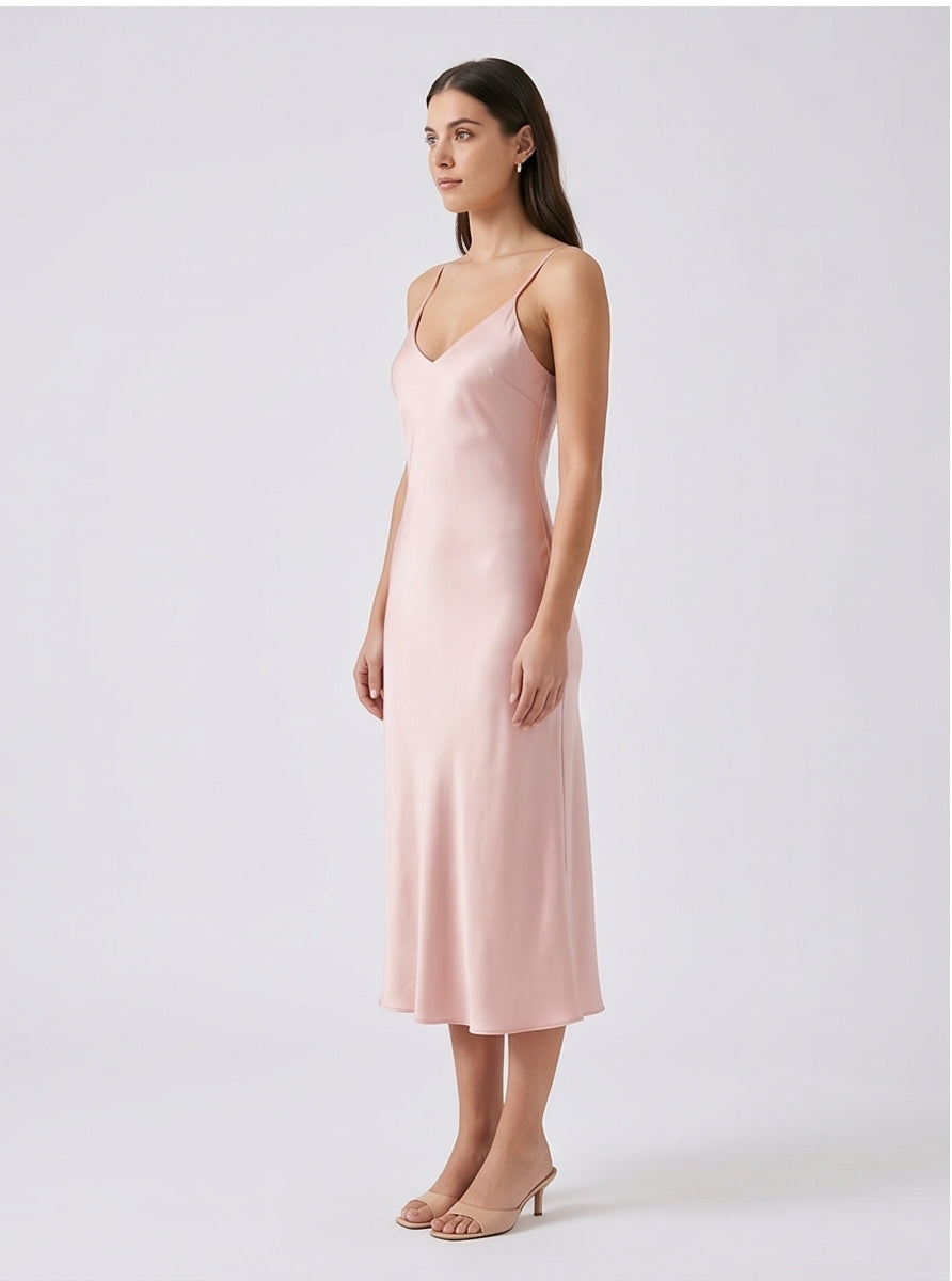Blush Pink Satin Bias-Cut Slip Dress