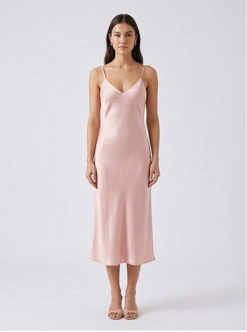 Blush Pink Satin Bias-Cut Slip Dress