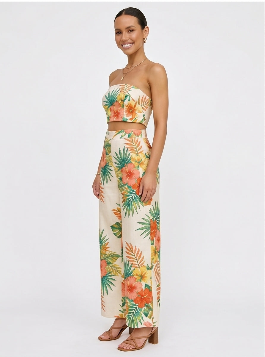 Tropical Floral Wide-Leg Trouser Set