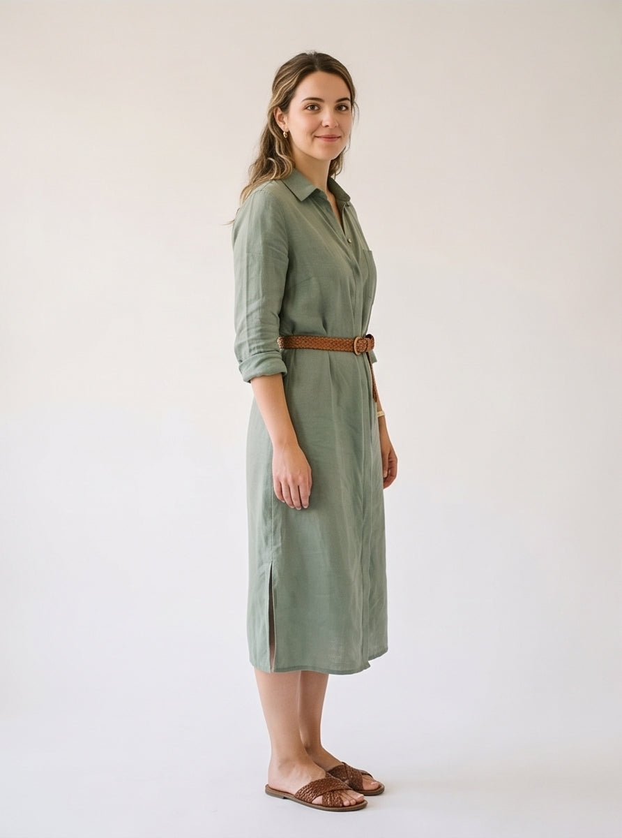 Sage Green Linen Shirt Dress