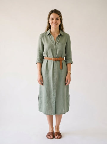 Sage Green Linen Shirt Dress