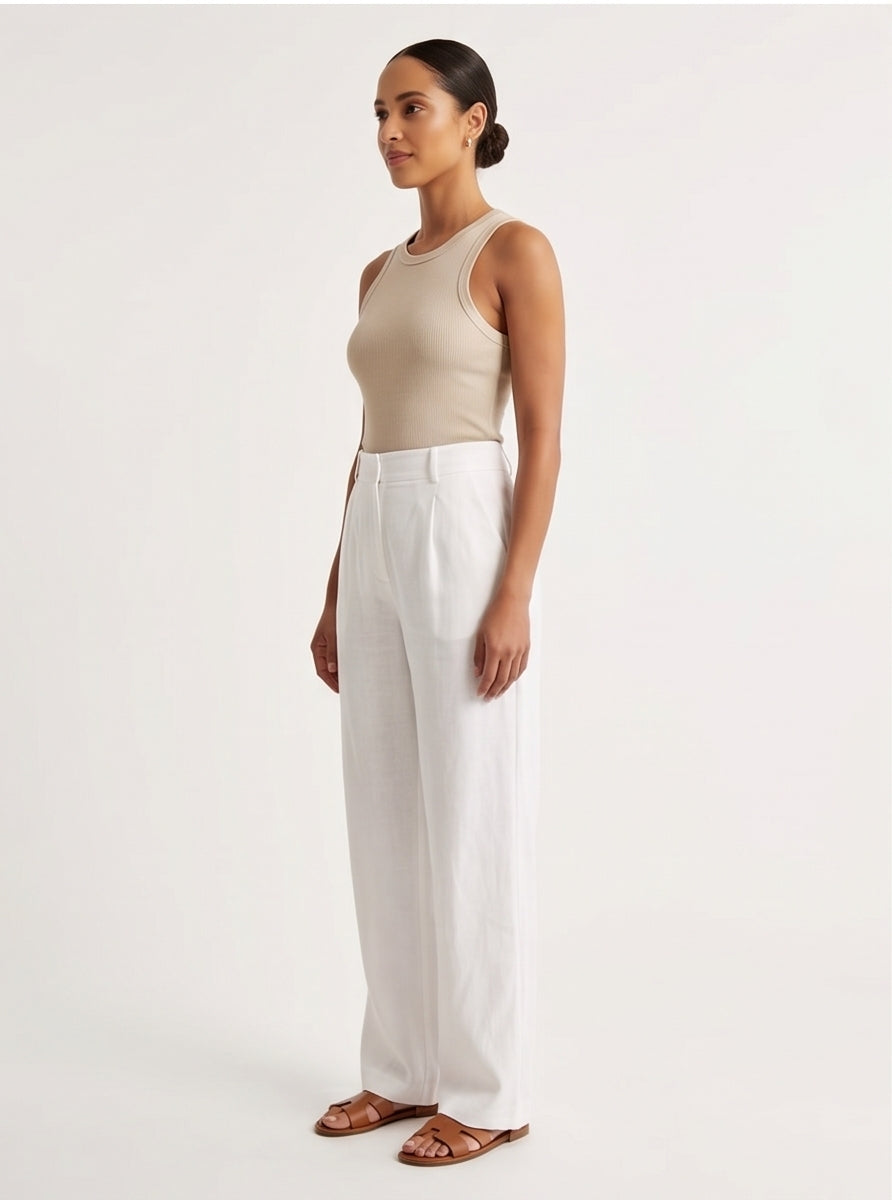 Wide-Leg White Linen Trousers