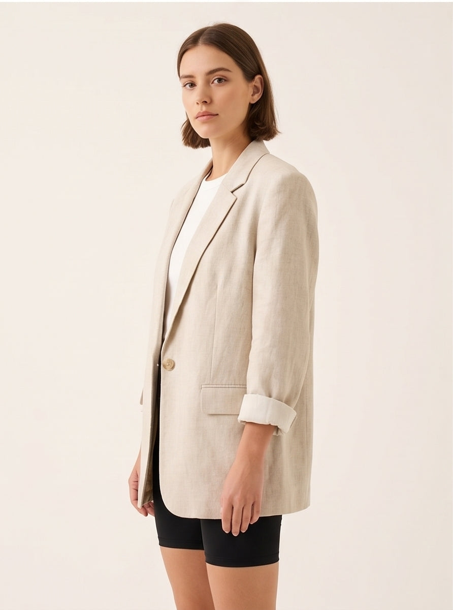 Oatmeal Oversized Linen Blazer