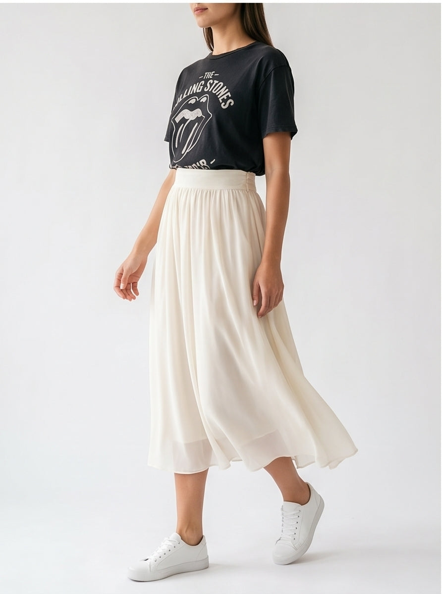 Ivory Chiffon Flowing Midi Skirt
