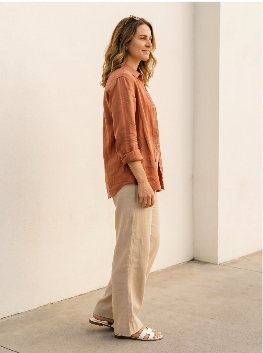 Wide-Leg High-Rise Linen Trousers Sand