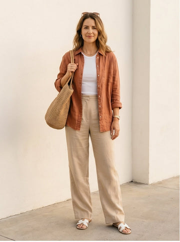 Wide-Leg High-Rise Linen Trousers Sand