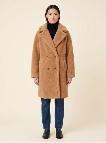 Oversized Camel Teddy Coat Women's