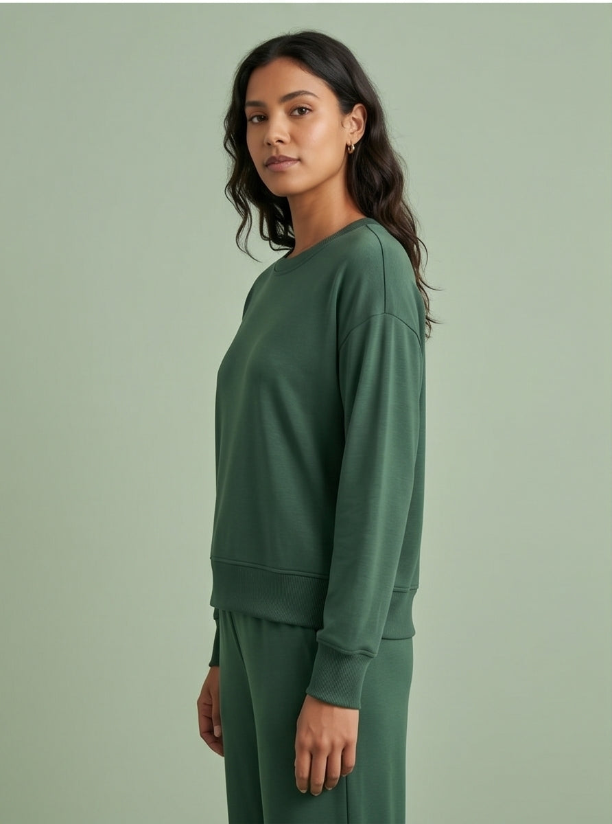 Modal Relaxed Pullover Sweatshirt Forest Green
