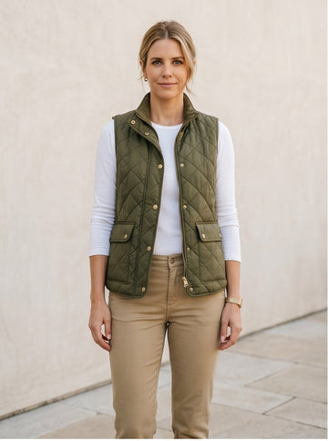 Sleeveless Quilted Vest Olive Green Women's