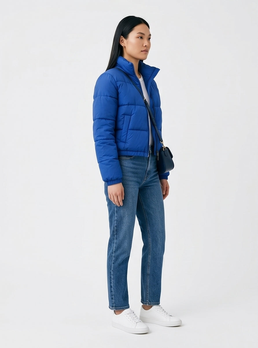 Cropped Quilted Puffer Jacket Cobalt Blue