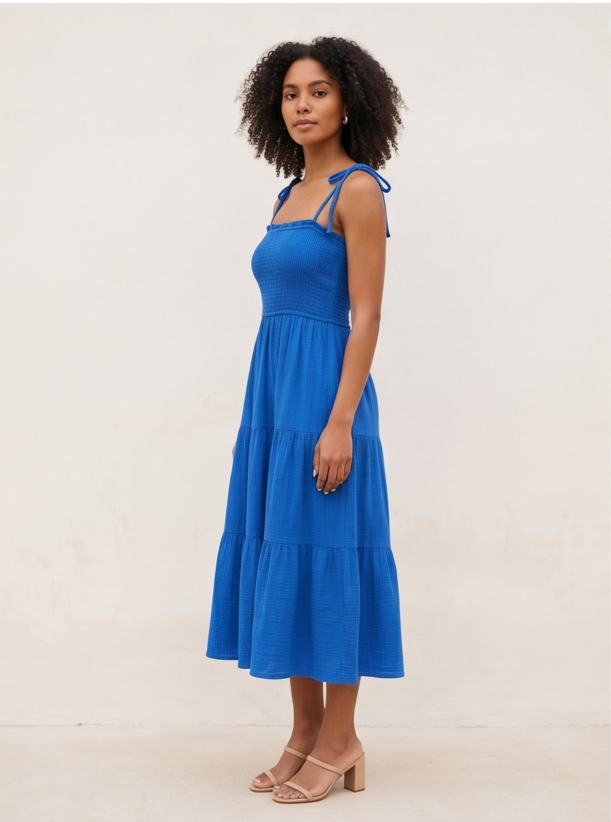 Cobalt Blue Smocked Midi Sundress