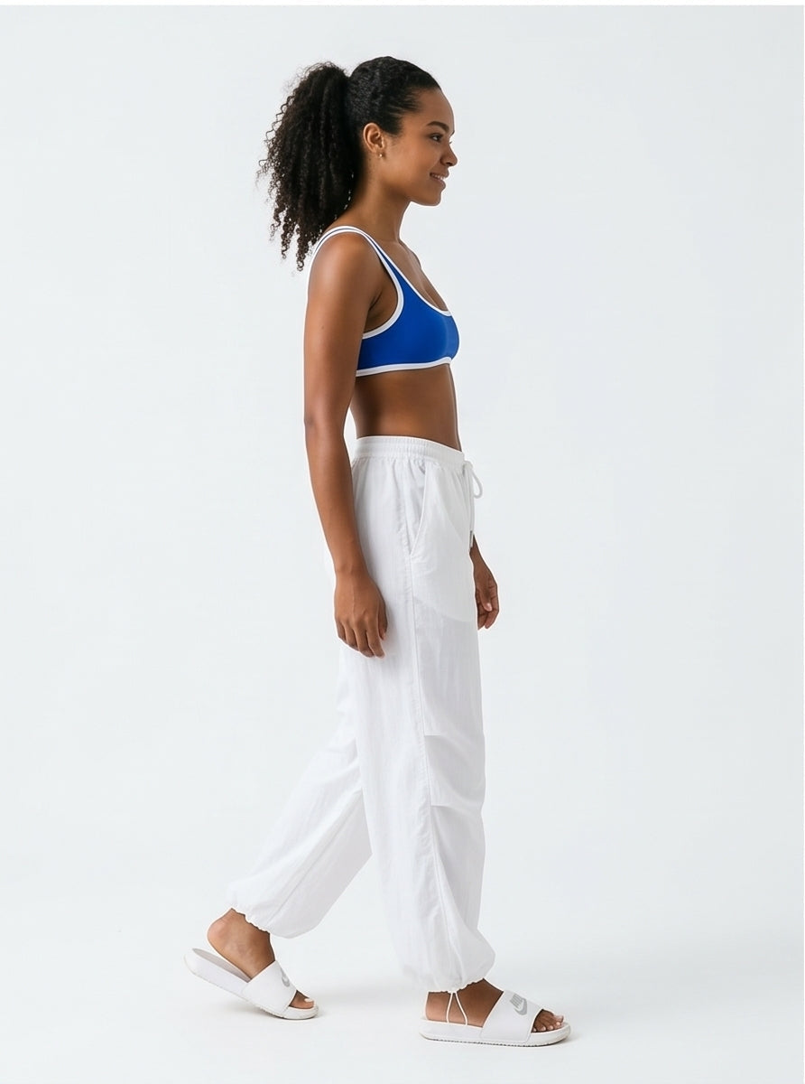 White Parachute Wide-Leg Beach Trousers