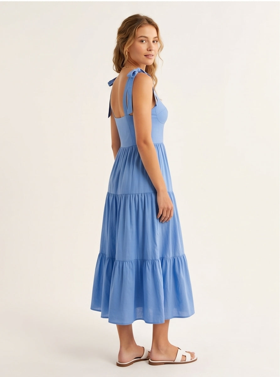 Cornflower Blue Tiered Midi Dress