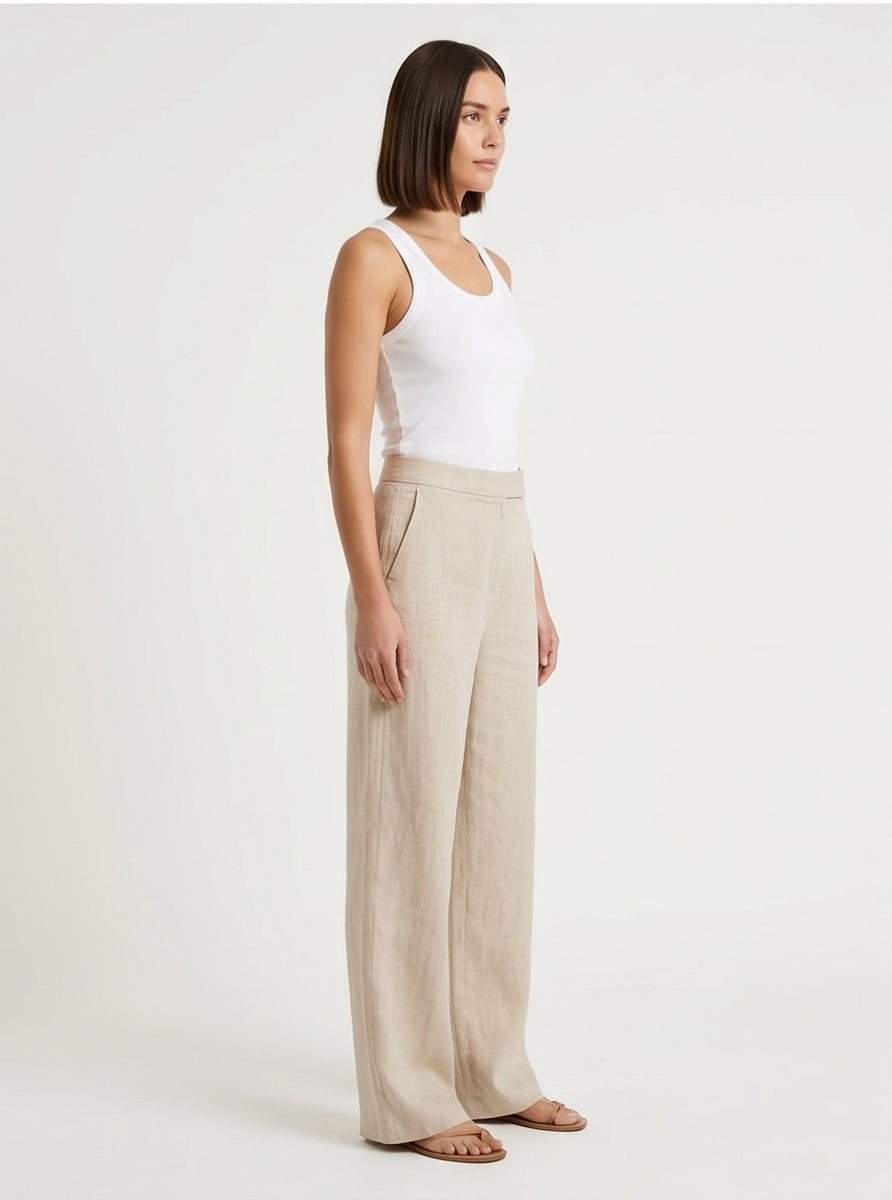 Wide-Leg Linen Trousers in Oat
