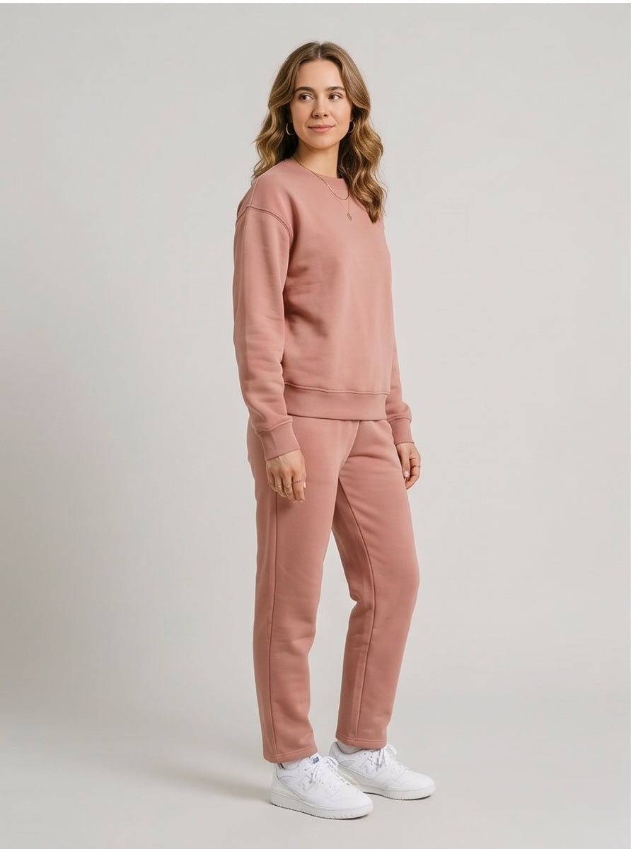 Premium Cotton Crew-Neck Sweatshirt in Dusty Rose