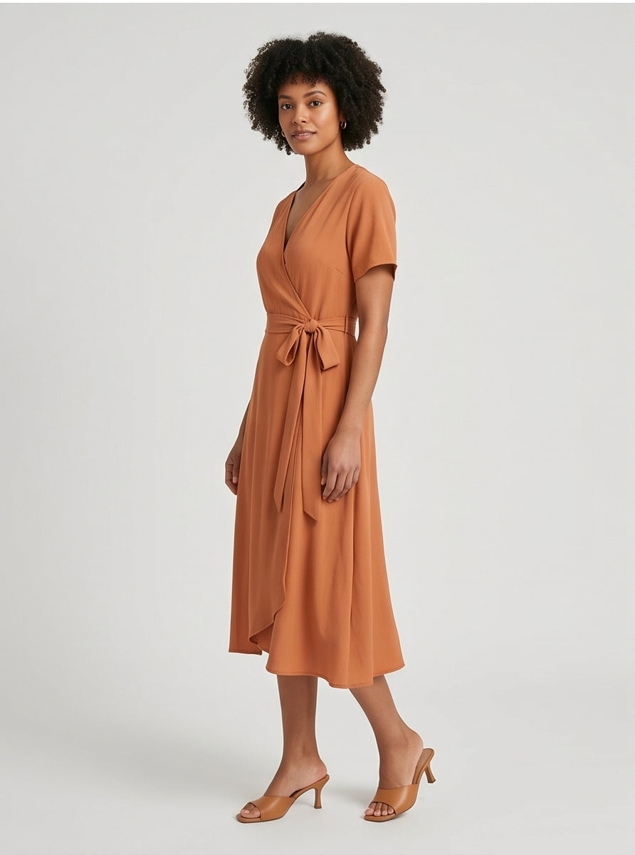 Midi Wrap Dress in Terracotta