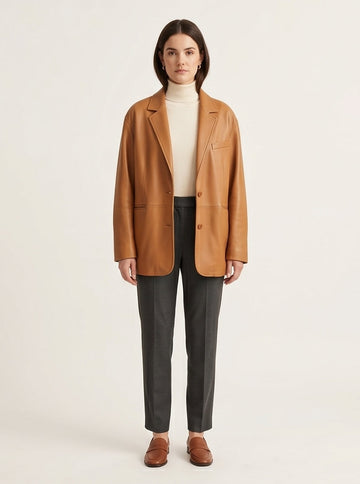 Oversized Camel Leather Jacket Tonal Autumn Clean Girl Essential