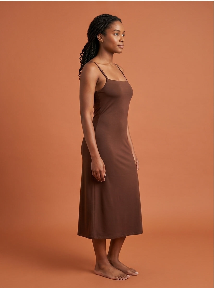 Chocolate Brown Strappy Jersey Midi Sundress