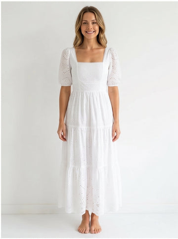 White Broderie Anglaise Maxi Dress
