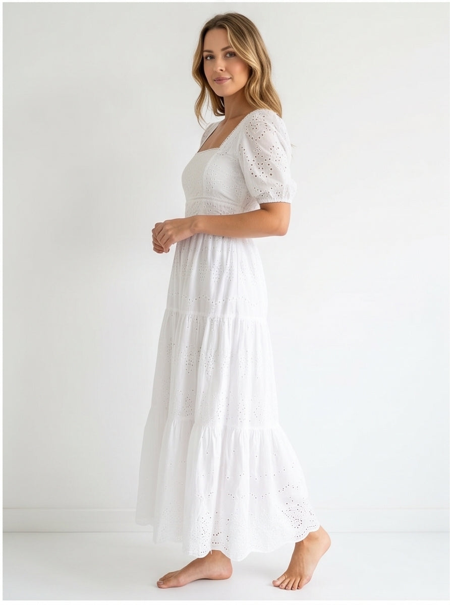 White Broderie Anglaise Maxi Dress