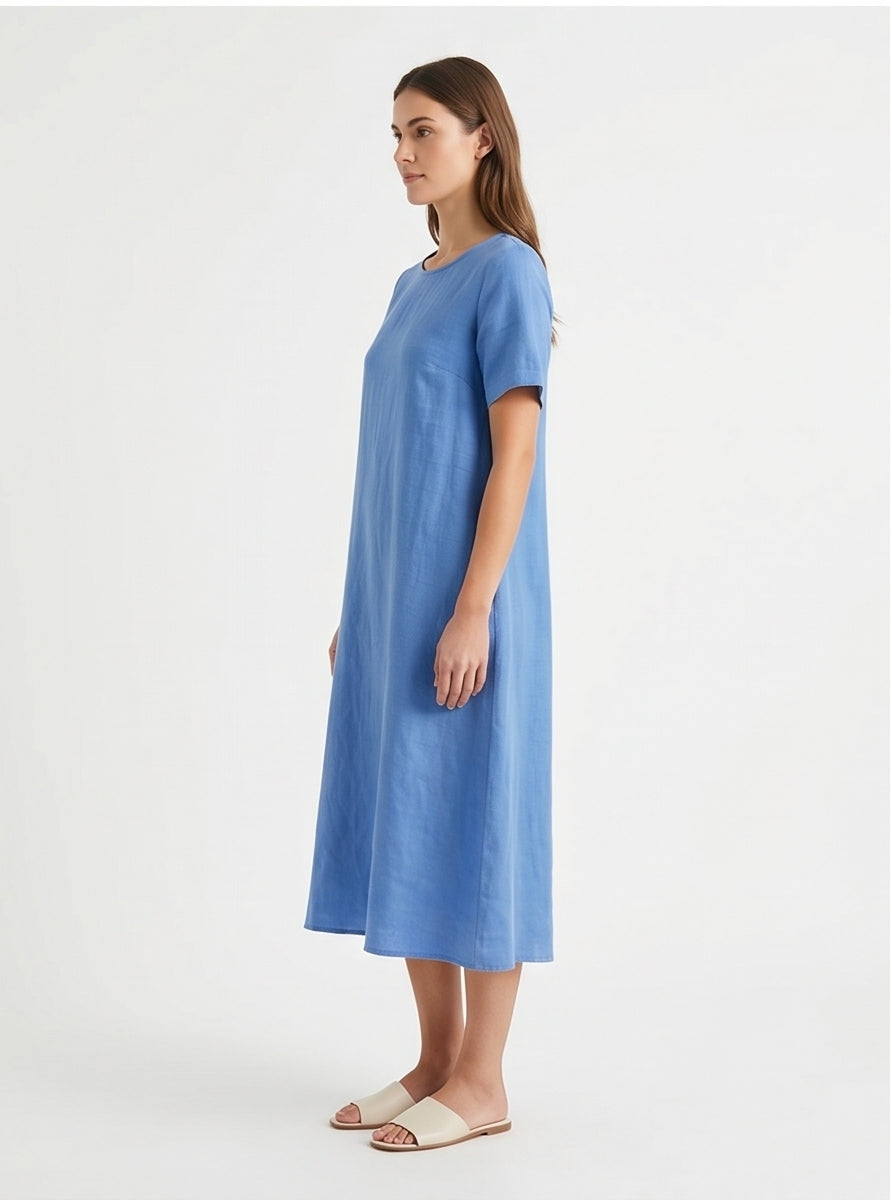 Cornflower Blue Linen Midi Dress