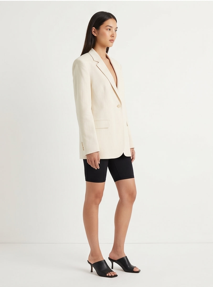 Cream Oversized Linen Blazer