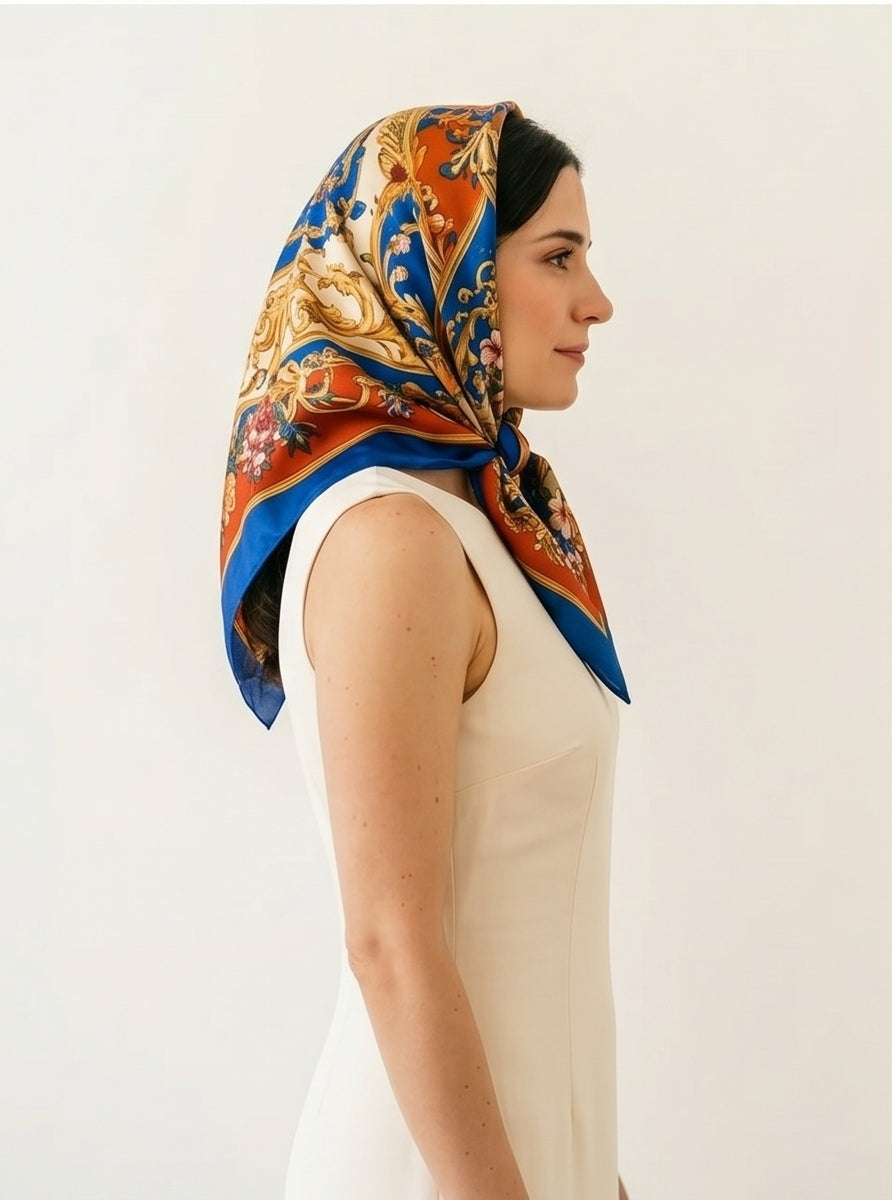 Bold Printed Silk Square Headscarf