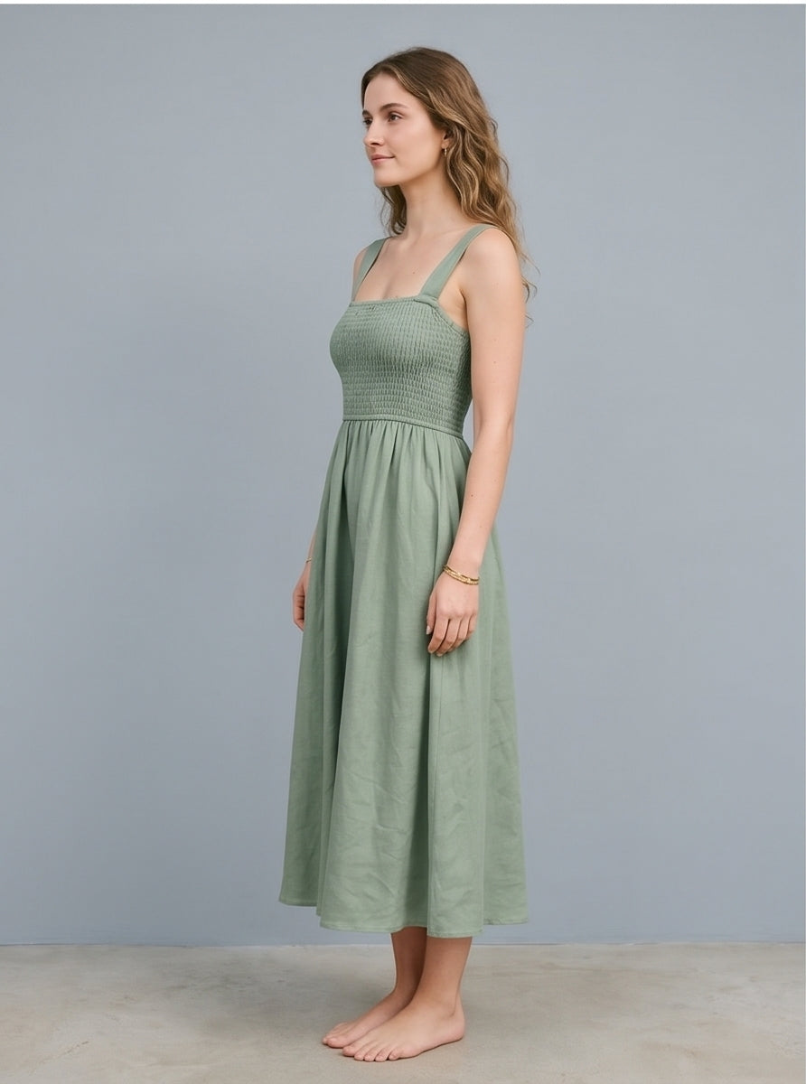 Sage Green Smocked Midi Sundress