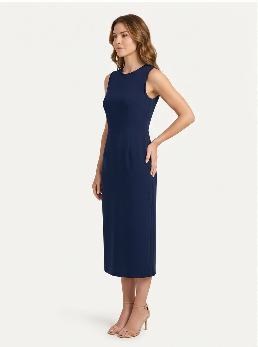 Navy Sleeveless Tailored Midi Dress