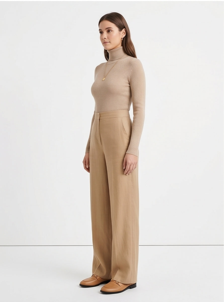 Wide-Leg Linen Blend Trousers