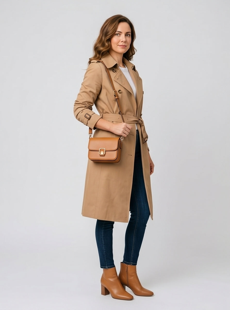Classic Camel Belted Trench Coat