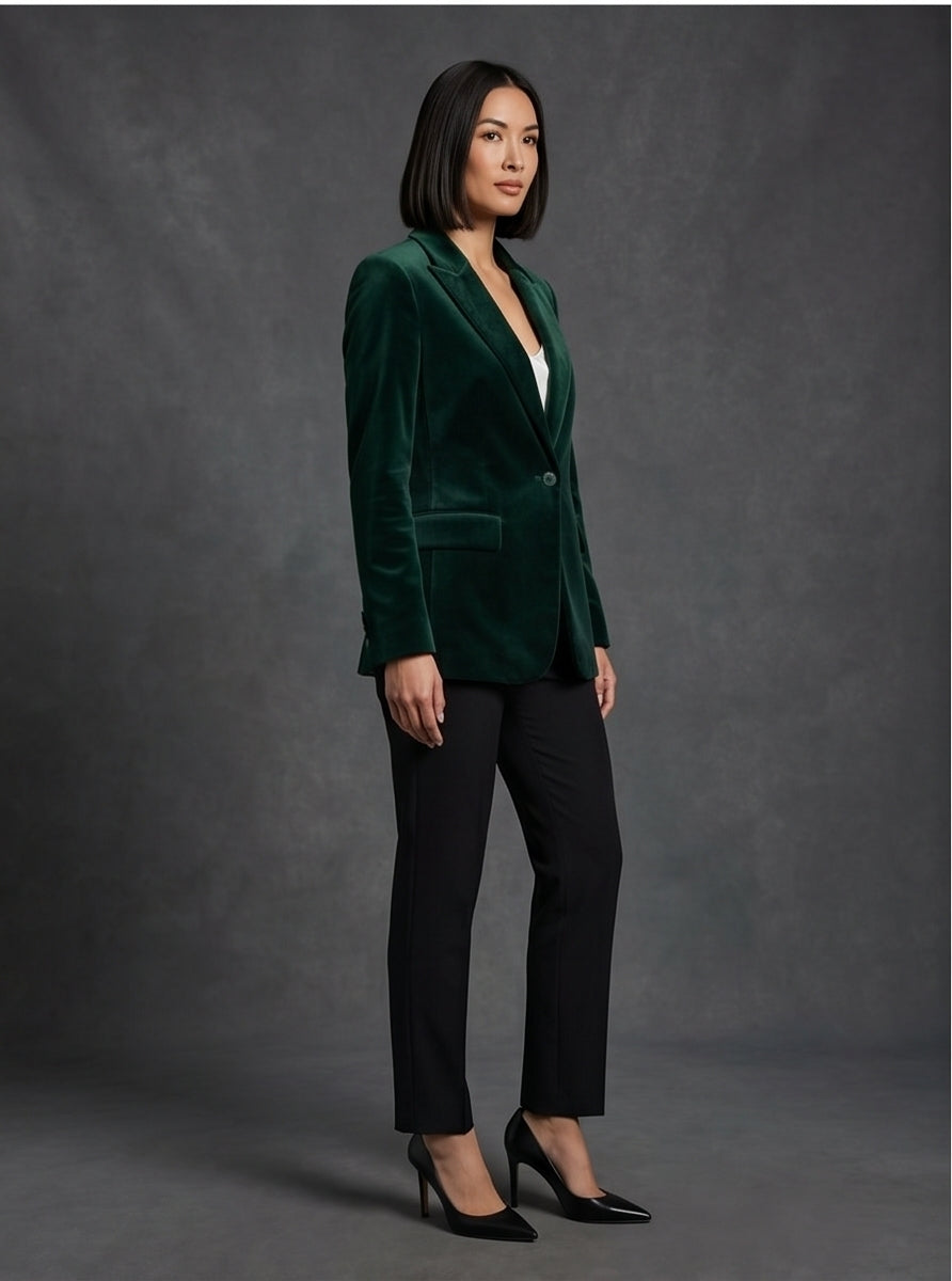 Tailored Velvet Blazer in Forest Green