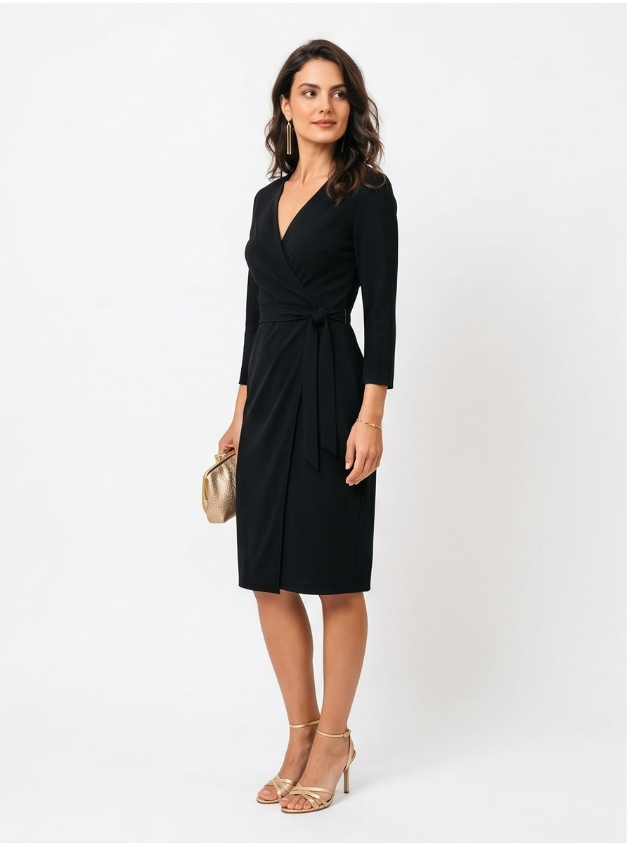 Black Wrap Midi Dress