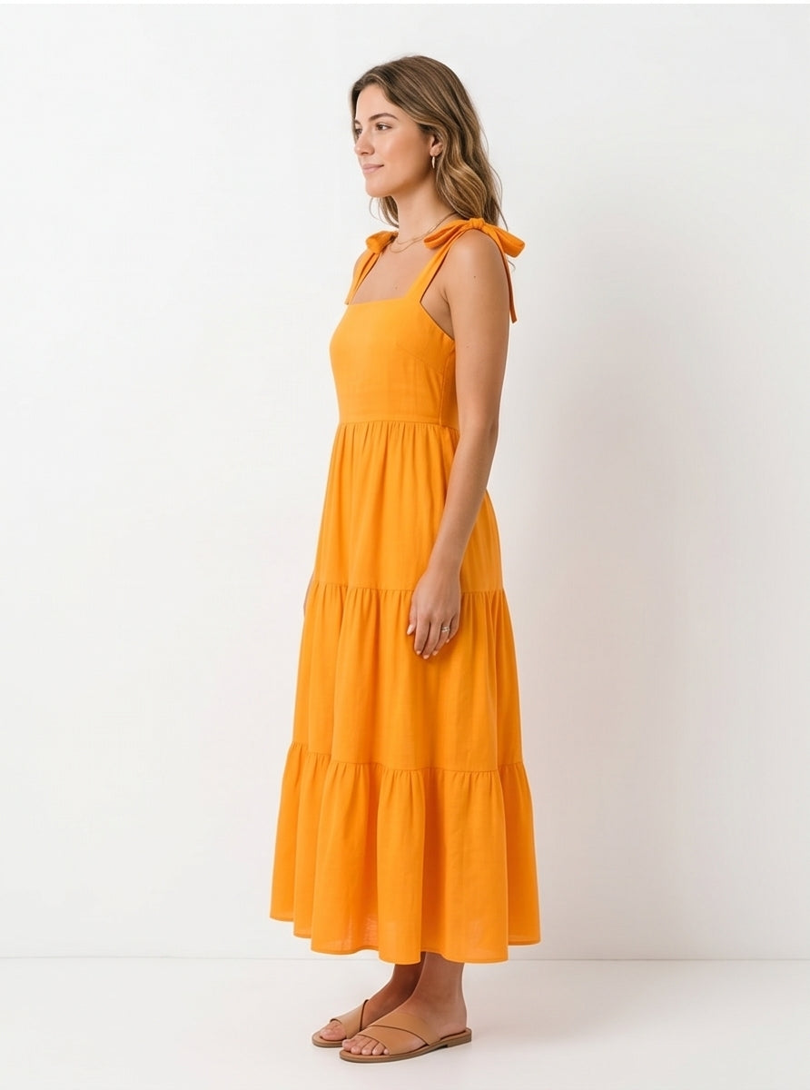 Strappy Tie-Shoulder Cotton Sundress