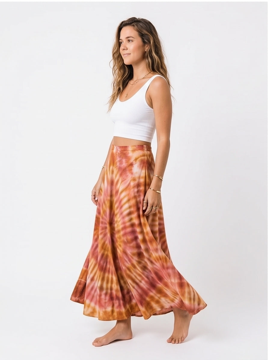 Sunset Tie-Dye Flowing Maxi Skirt