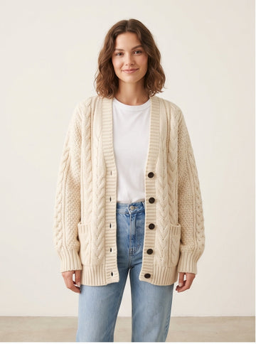 Oversized Chunky Knit Cardigan in Cream