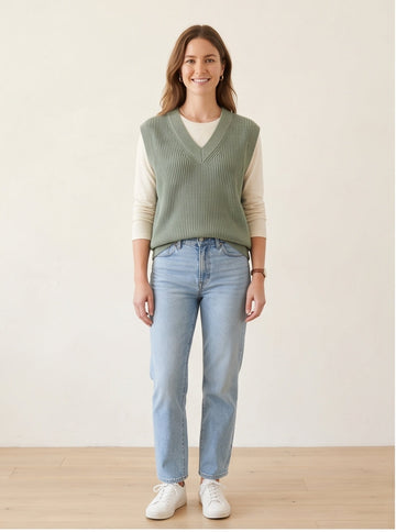 Ribbed Knit Vest in Sage Green